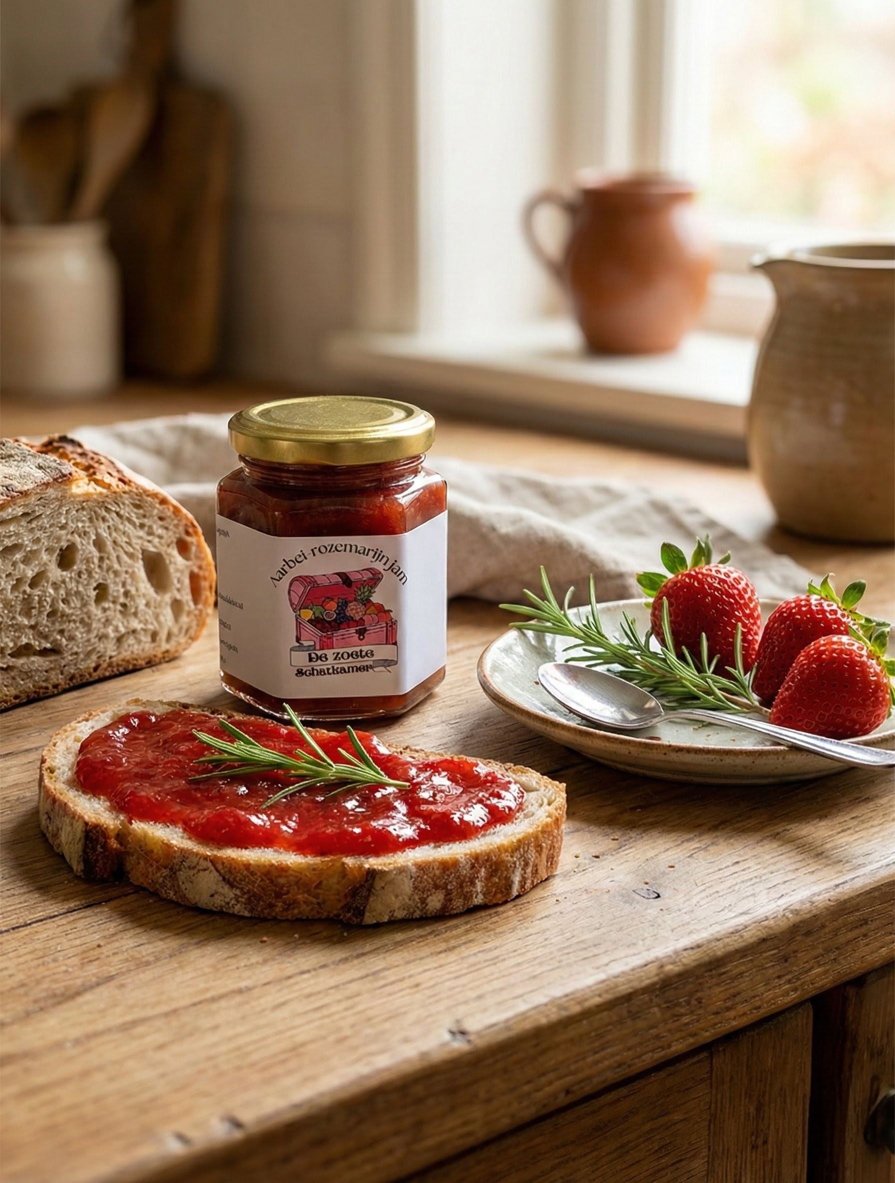 Aardbei-rozemarijn jam